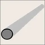 Illustration of a long, gray cylindrical rod viewed from an angle that shows the circular opening at one end and the tapered perspective leading towards the opposite end.